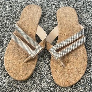 Women’s fancy cork and bling flip flop sandals size 10